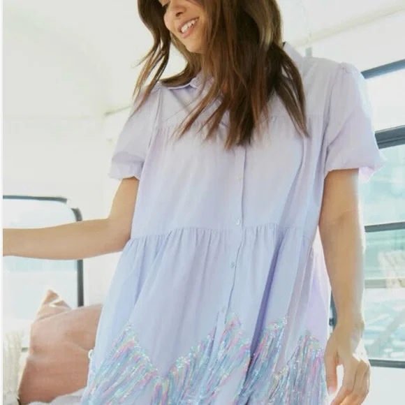 Fantastic Fawn Babydoll Lavender Fringe Chevron Dress M - Picture 4 of 5